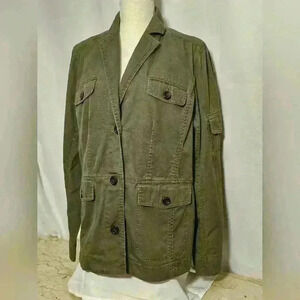 Lands' End Womens Olive Green Utility Jacket 100% Cotton Size Large 14-16